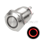 INTERRUTTORE A PULSANTE TONDO ACCIAIO ON OFF 18mm. ANELLO ROSSO FUZION