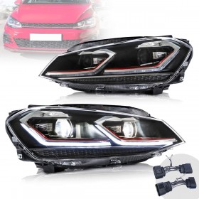 LAMPY GOLFOWE 7 MK7 VII CZERWONY STYL 7.5 OD 2012 DO 2017 DRL LED DYNAMIC ARROW