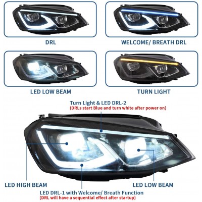 Faro LED Per Golf 7 MK7 TSI/TDI 2012-2017 | Con Lampeggiante Sequenziale | Argento | Plug & Play | Per Modelli Alogeni (No GTI/R) - Foto 12