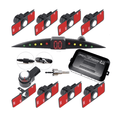 KIT OF 8 INVISIBLE FRONT/REAR PARKING SENSORS SLIM LED DISPLAY